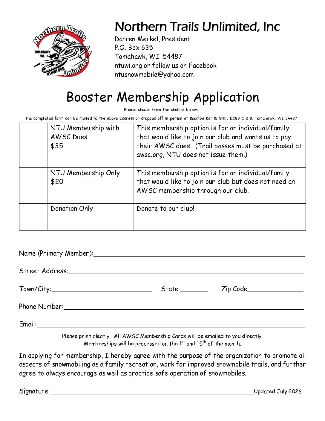 Membership Form 2026-single page